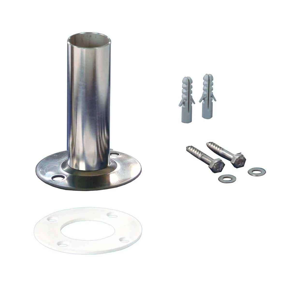 Kit d'ancrage pour escaliers de piscine avec matériel de fixation et chevilles.