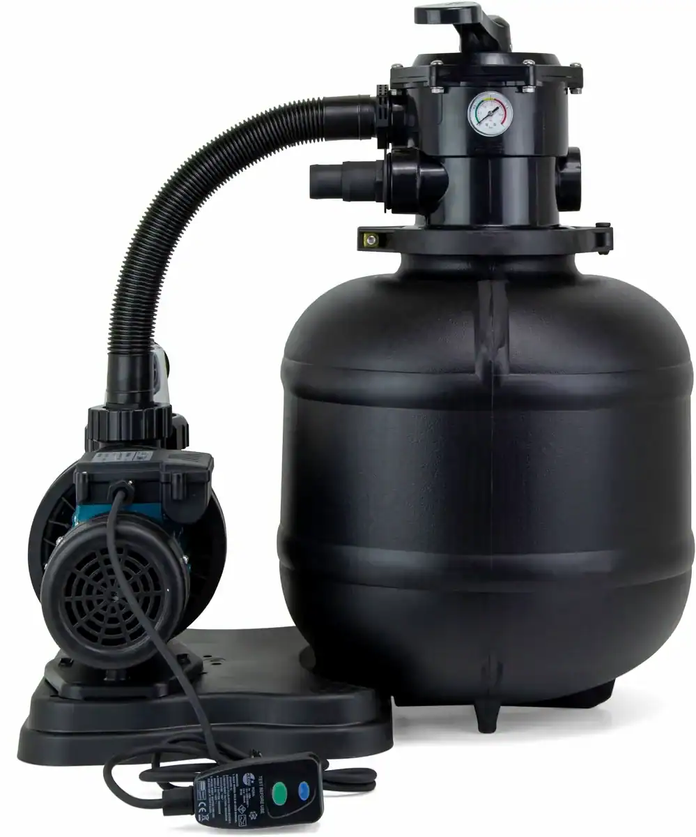 Kit filtre à sable DK 400 pour piscines, capacité de 6 m³/h, comprenant filtre et pompe.