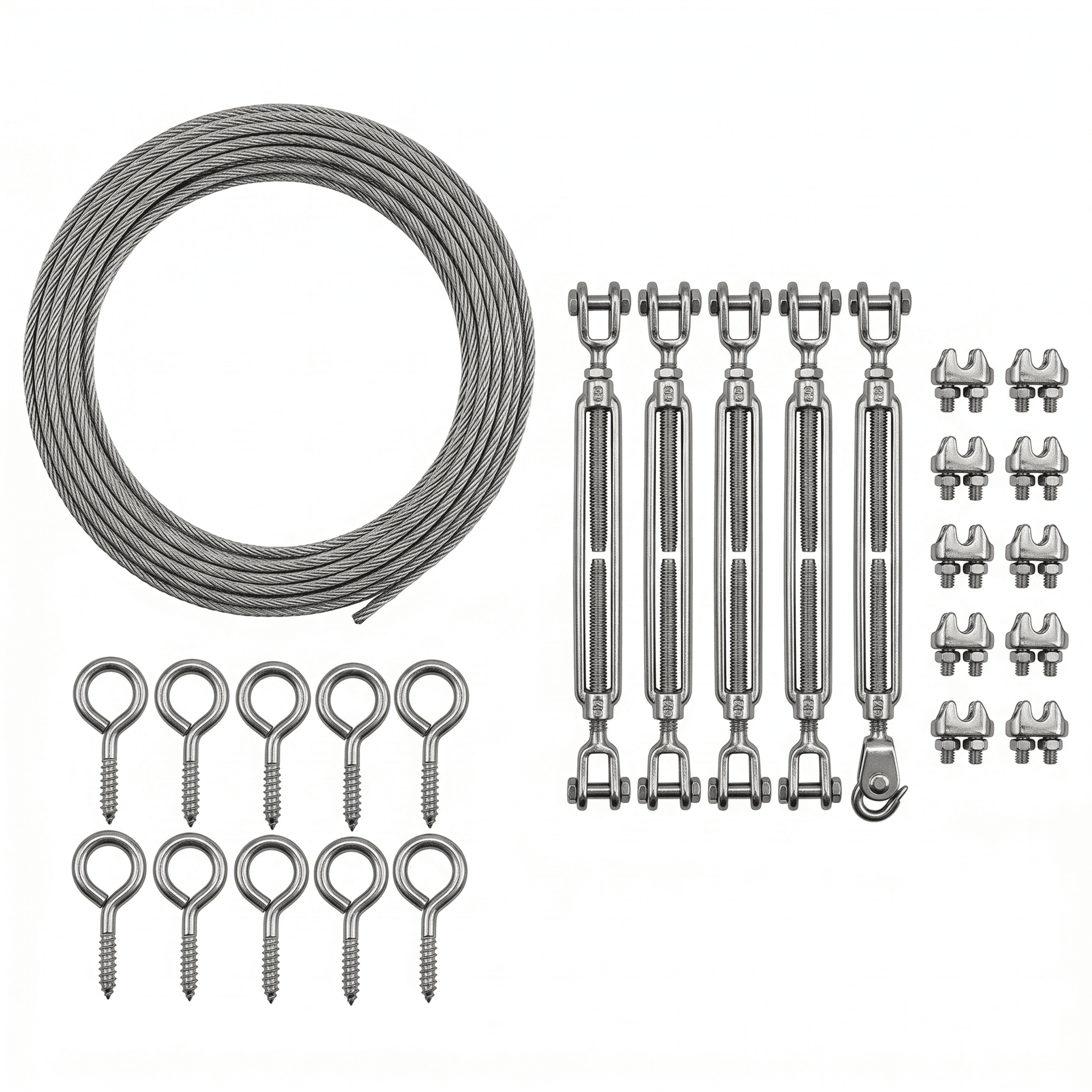 Kit de fixation avec câbles et crochets pour toits plats, adapté aux installations de piscine.