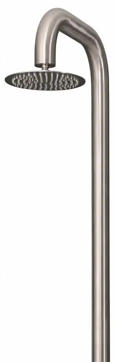 Douche extérieure W'eau Aurora en inox brossé, idéale pour le jardin et la piscine.