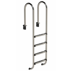 Escalier de sécurité en acier inoxydable AISI 316 pour piscine, 4 marches, construction durable et solide.