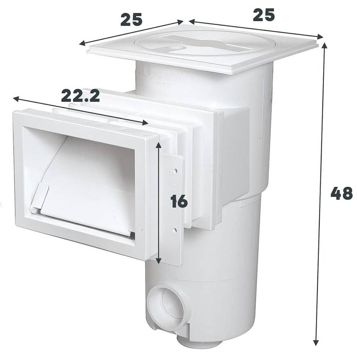 Système d'évacuation de piscine avec filtre et grille, adapté à l'entretien de la piscine.