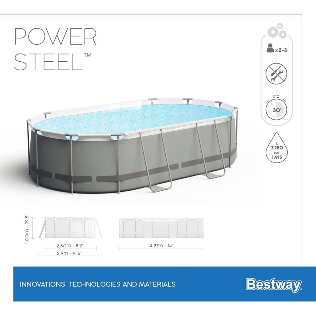 Piscine ovale Bestway Power Steel - 427 x 250 x 100 cm - avec pompe filtrante et accessoires