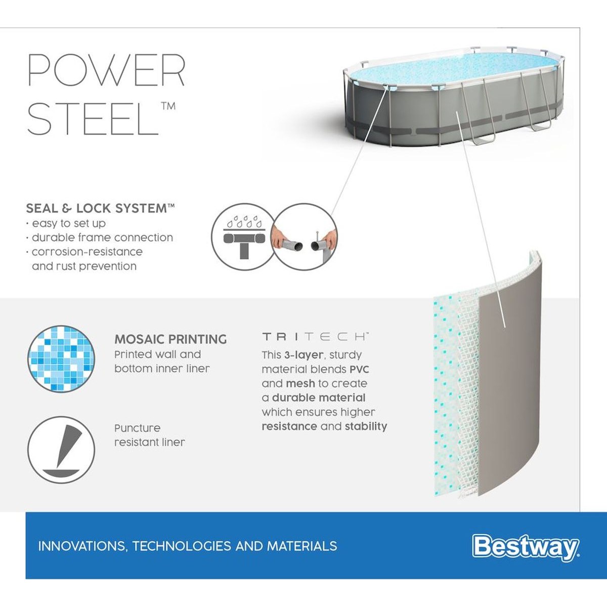 Piscine ovale Bestway Power Steel - 427 x 250 x 100 cm - avec pompe filtrante et accessoires