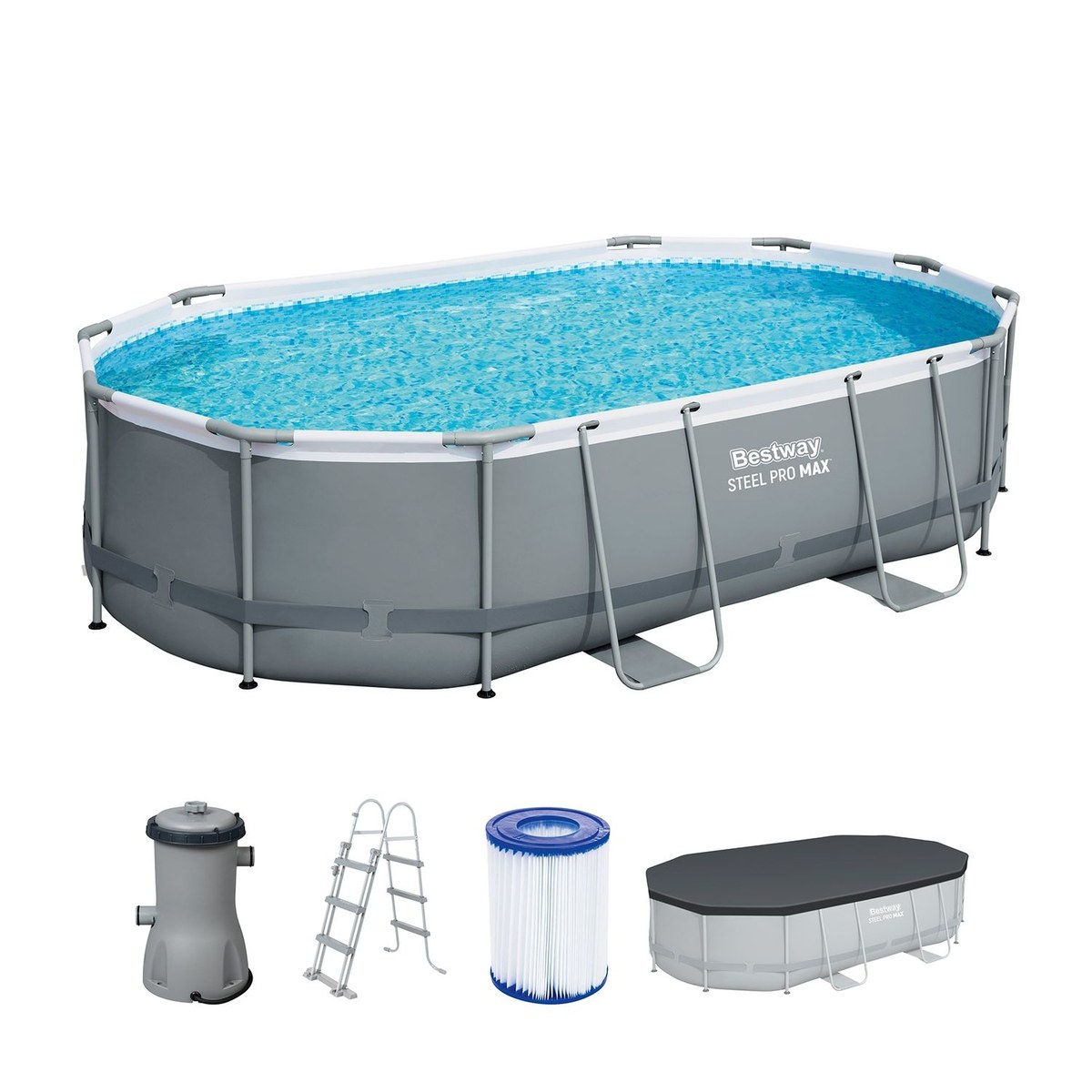 Piscine ovale Bestway Power Steel - 488 x 305 x 107 cm - avec pompe de filtration et accessoires
