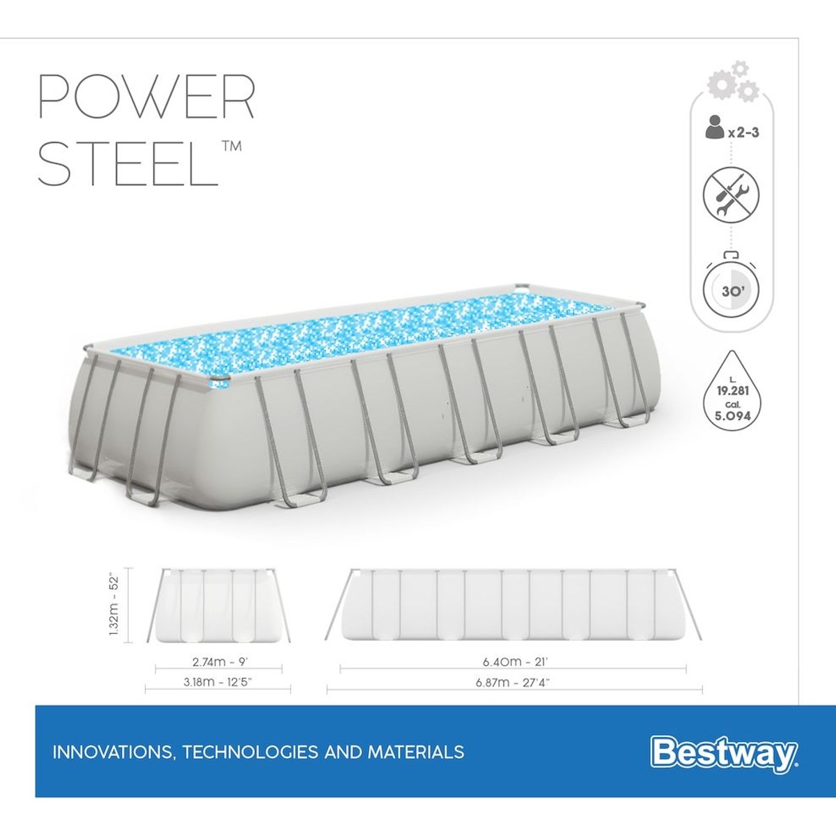 Piscine Bestway Power Steel - 640 x 274 x 132 cm - avec pompe à filtre à sable et accessoires