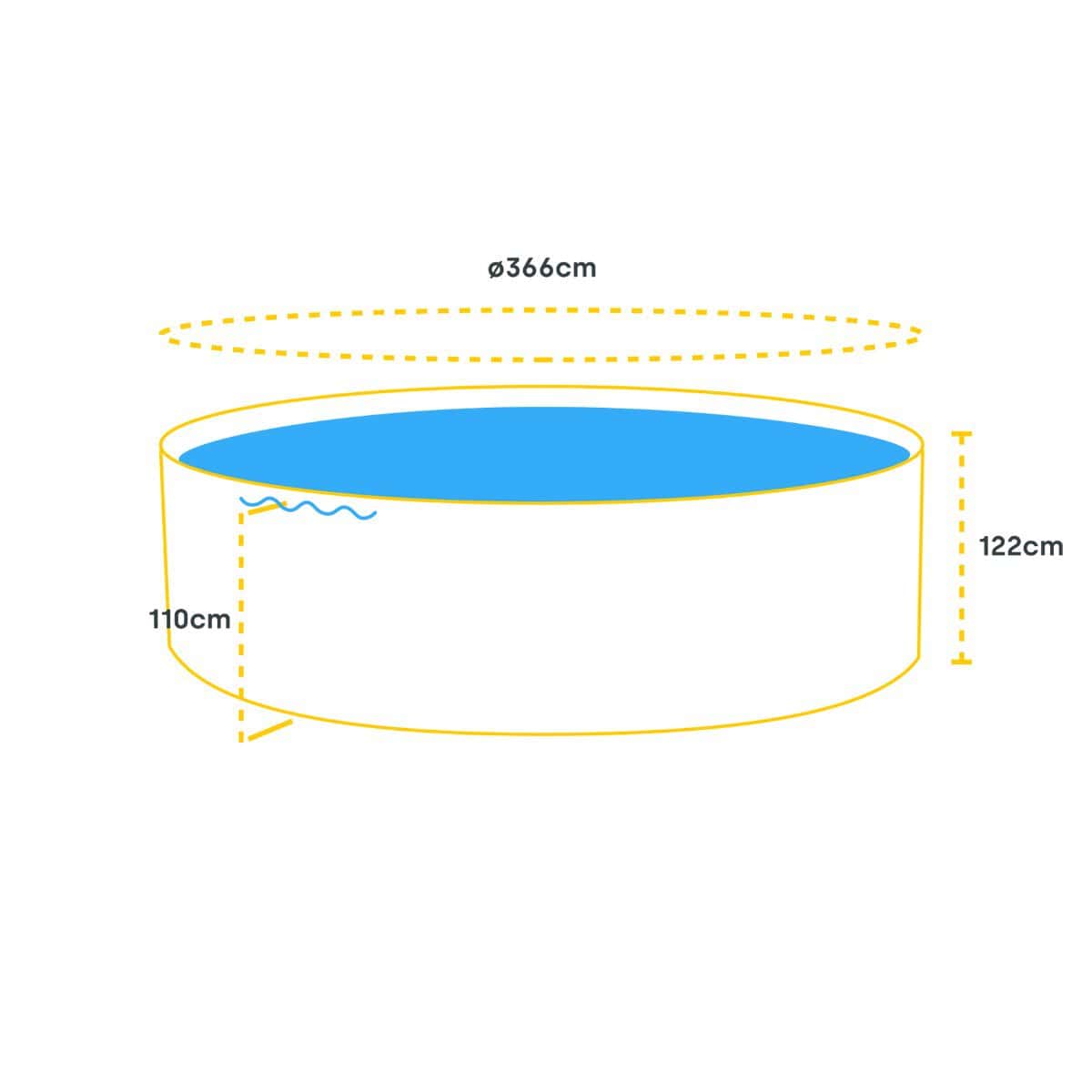 Piscine gonflable ronde d'un diamètre de 366cm et d'une profondeur de 122cm.
