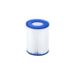 Filtre de piscine avec bord bleu et média filtrant blanc pour le nettoyage de la piscine.