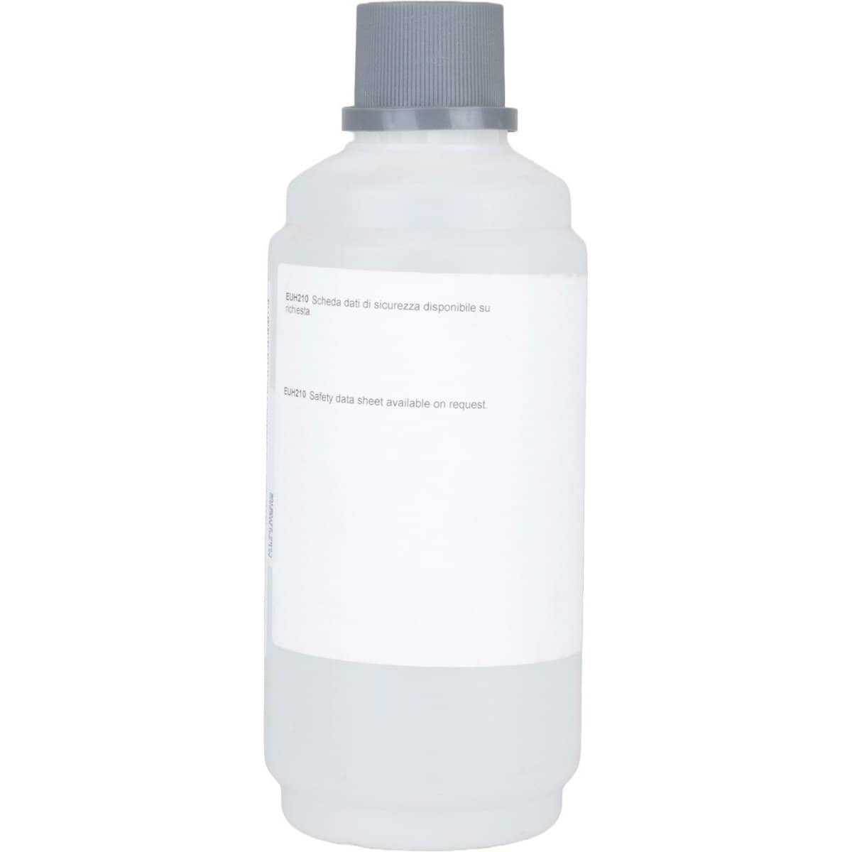 Flacon blanc de produit nettoyant pour piscine avec bouchon gris.