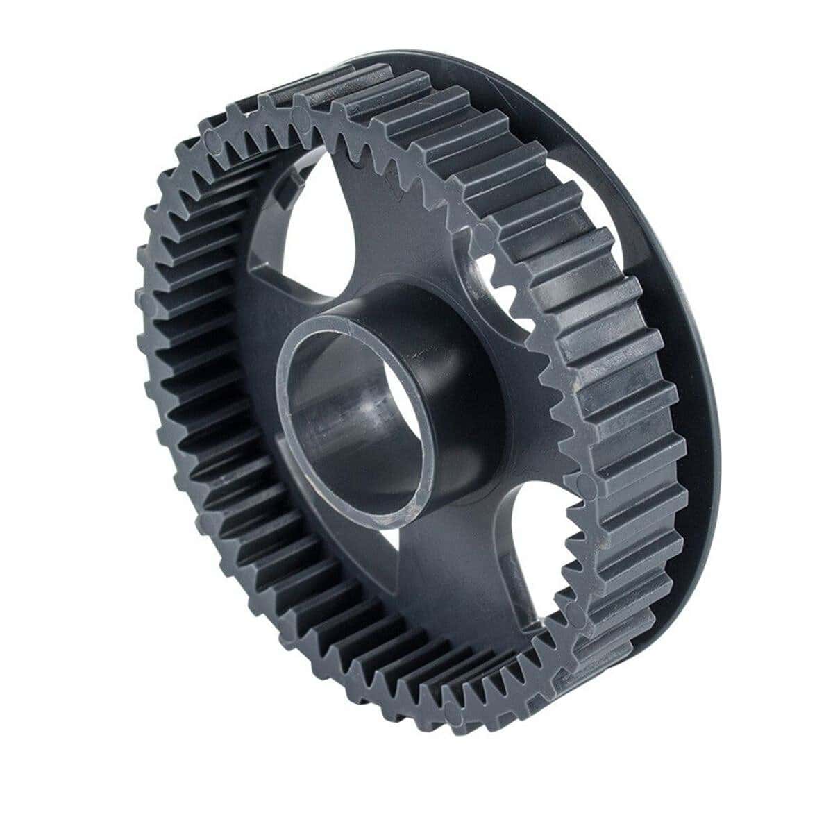 Roue dentée robuste pour pompes et filtres de piscine, construction en plastique durable.