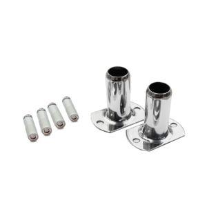 Kit de fixation pour échelle de piscine, comprenant des pièces de fixation en acier inoxydable et des vis.