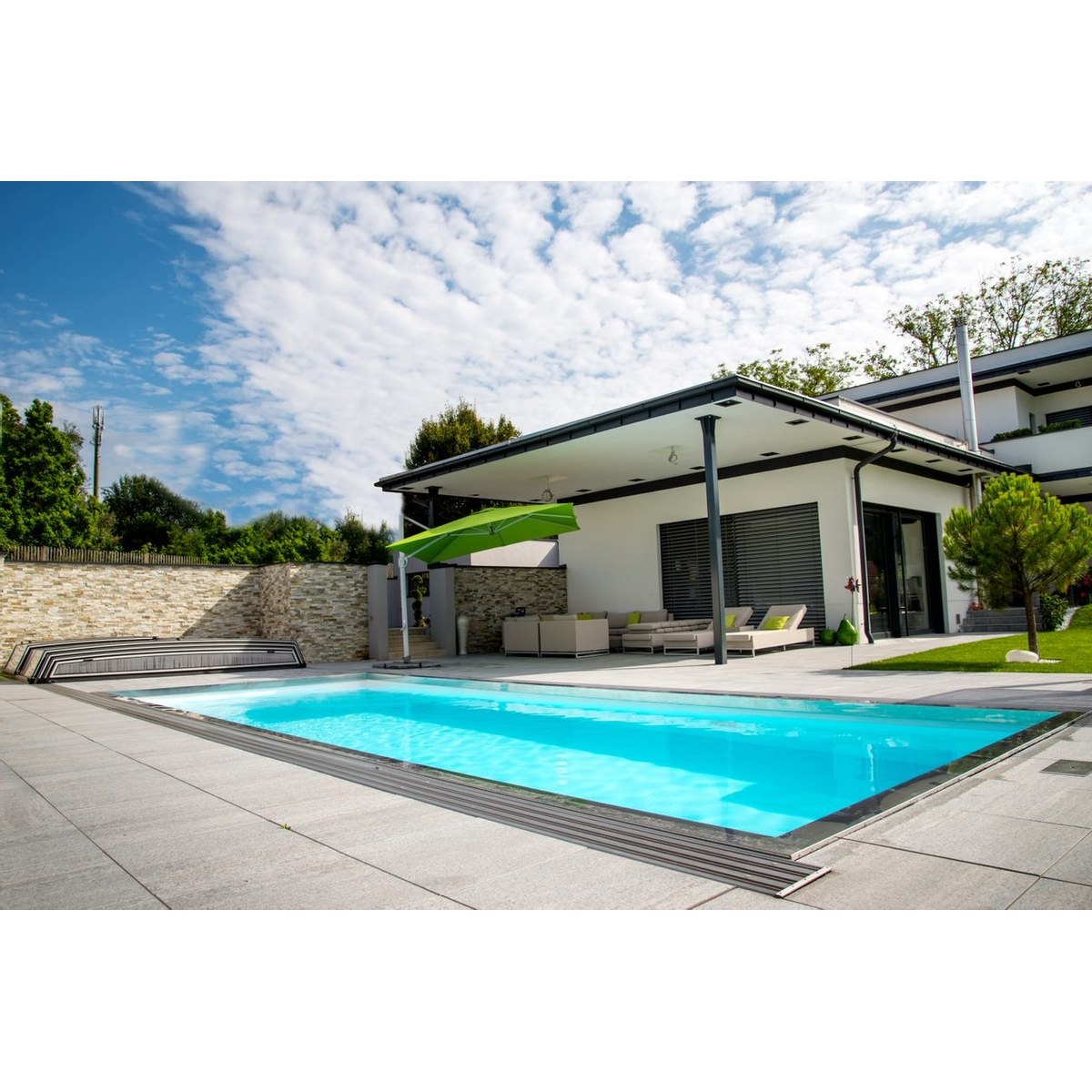 Piscine en polypropylène avec escalier d'angle - 7,20 x 3,50 x 1,50 m