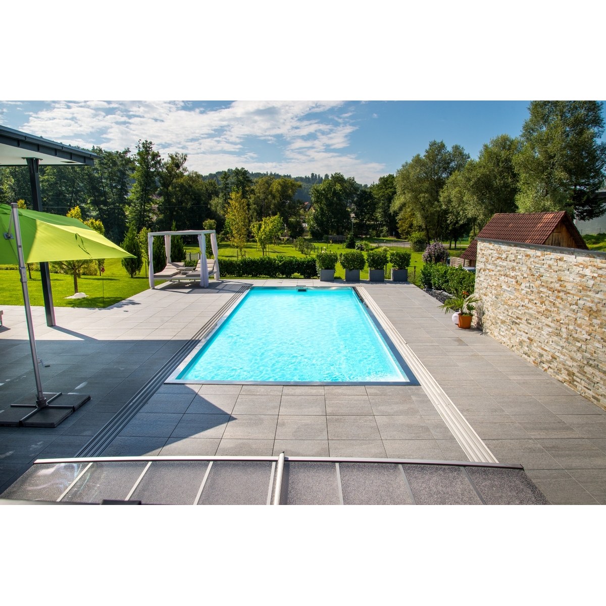 Piscine en polypropylène avec escalier d'angle - 7,20 x 3,50 x 1,50 m