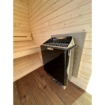Sauna barrel électrique en Thermowood avec avant-portail - 6 personnes
