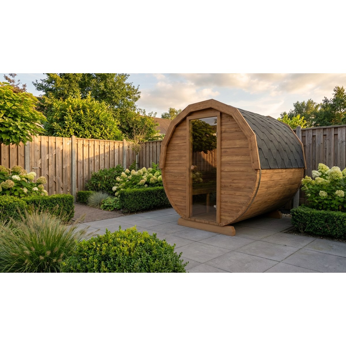 Sauna tonneau au bois en thermowood - 6 personnes